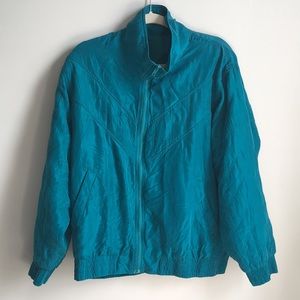 Lavon Petites | Vintage 80’s Silk Full Zip Cowl Neck Blue Wind Breaker Jacket